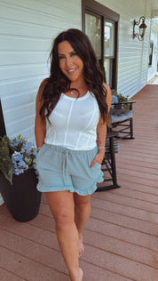 Sage Ribbed and Ruffle Textured Shorts