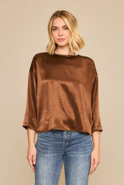 Cozy Co Satin Coffee Cropped Blouse