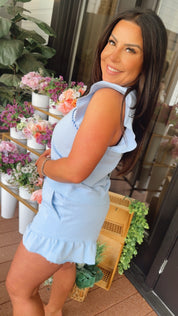 The Greii Chic Blue Tie Waist Shorts