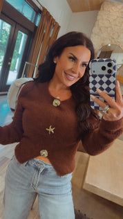 Ultra Soft Brown Gold Button Fuzzy Cardi