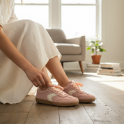 Light Pink And White Stripe Corky Sneakers
