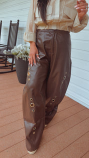 Sassy Brown Leather and Stud Pants