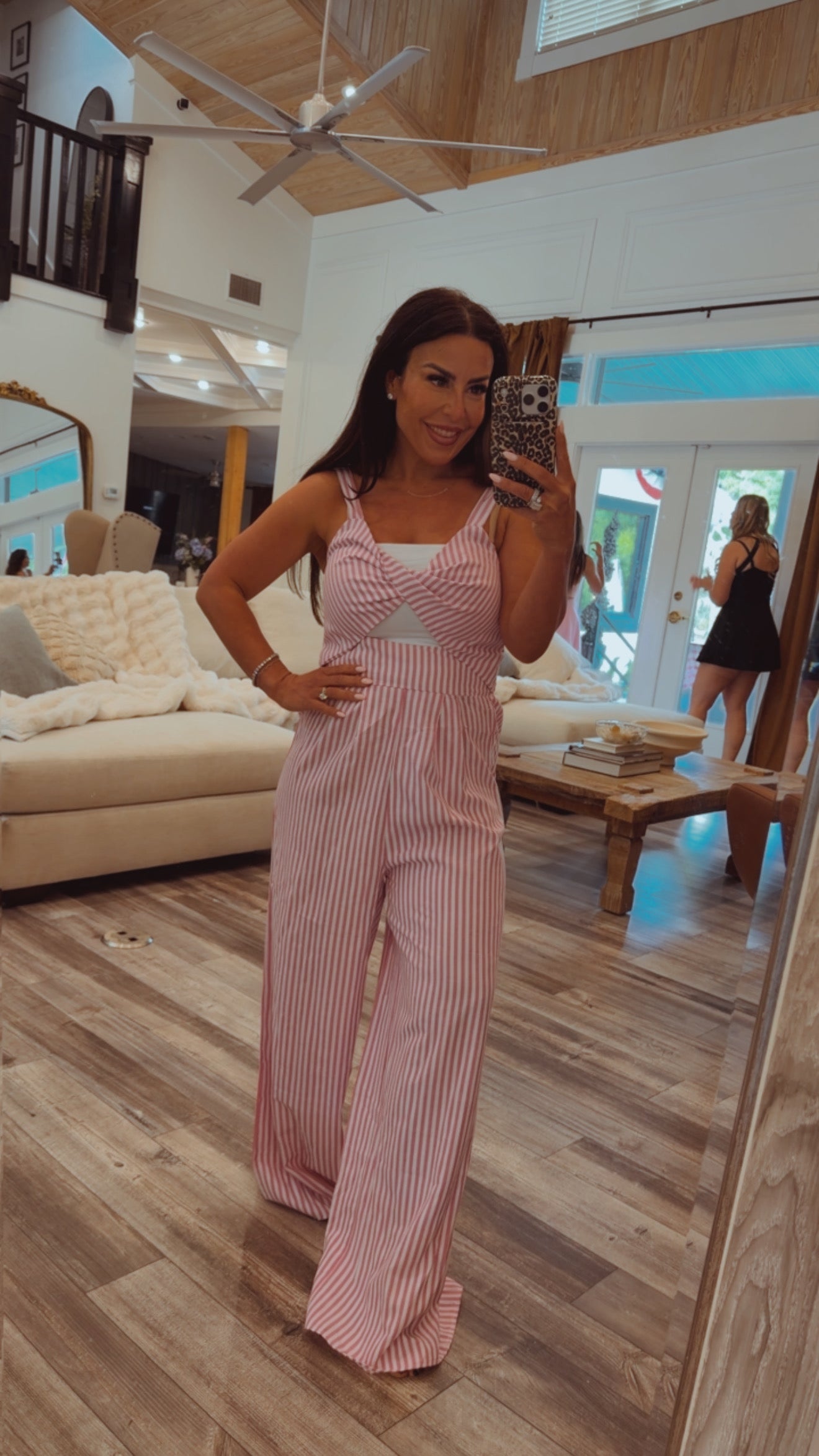 Pink And White Stripped Jumpsuit