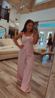 Pink And White Stripped Jumpsuit