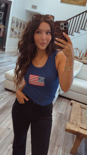 Navy Ribbed Americana Stitched Flag Tank