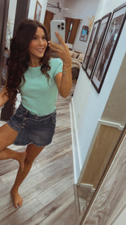 Mint Ribbed Ultra Stretch Short Sleeve Top