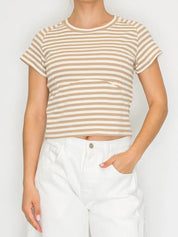 Stitch and CO Striped Light Brown Striped Elevated Everyday Top
