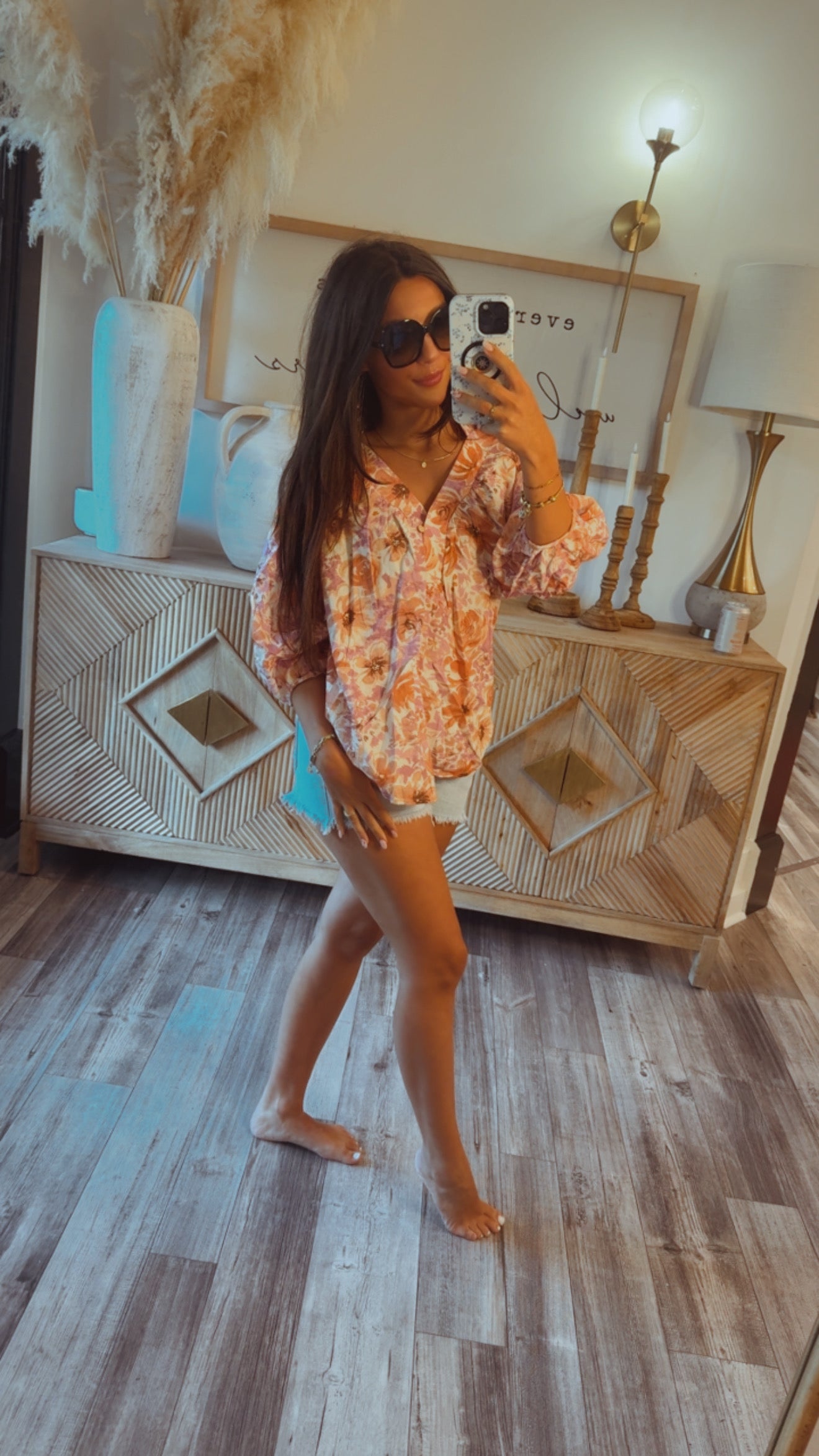 Brick and Plum Floral Long Sleeve Top