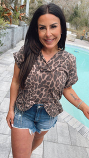 Ultra Soft Lightweight Short Sleeve Leopard  Hoodie