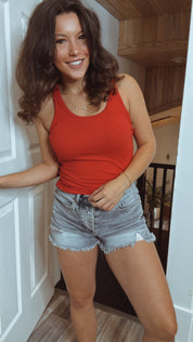 Red Scoop Neck Ribbed Tank