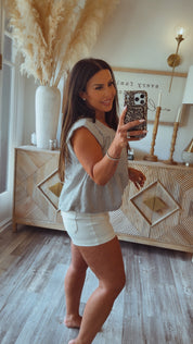 Denim and White Pinstripe Peplum Top