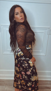 Black and Floral Satin Skirt