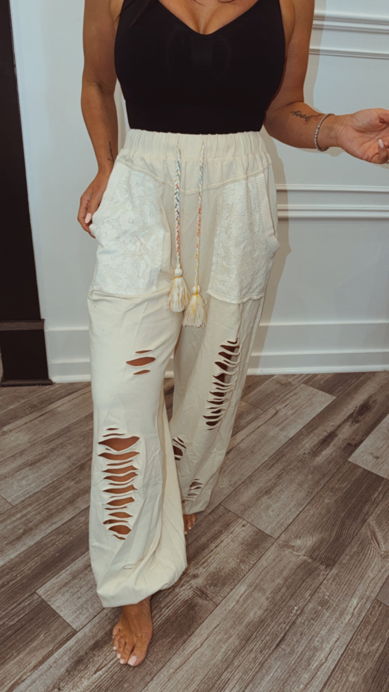 POL Distressed Natural Joggers