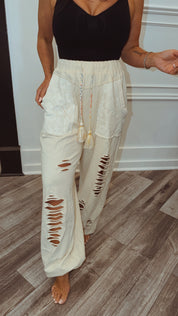 POL Distressed Natural Joggers