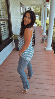 Slate Blue and White Stripe Lightweight Tank