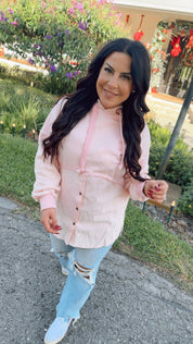 Pink Knit Button Hoodie