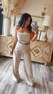 Chic Khaki Tweo Peice Set Blouse and Trousers