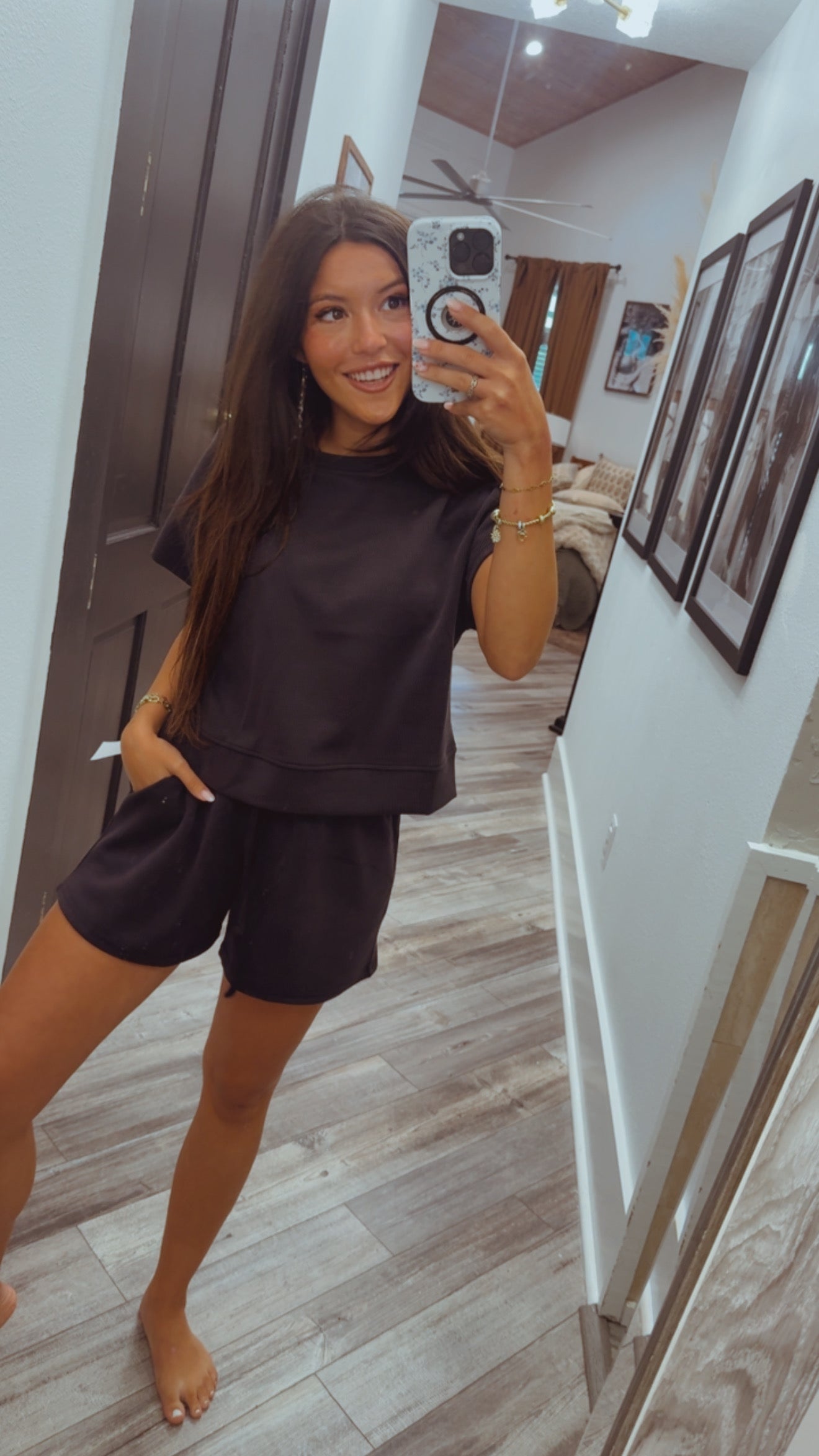 Luxe Black Wash Rib Classic Top and Shorts Set