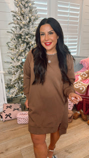 Cozy Co Chic Brown Long Sleeve Hi LO Sweater Dress