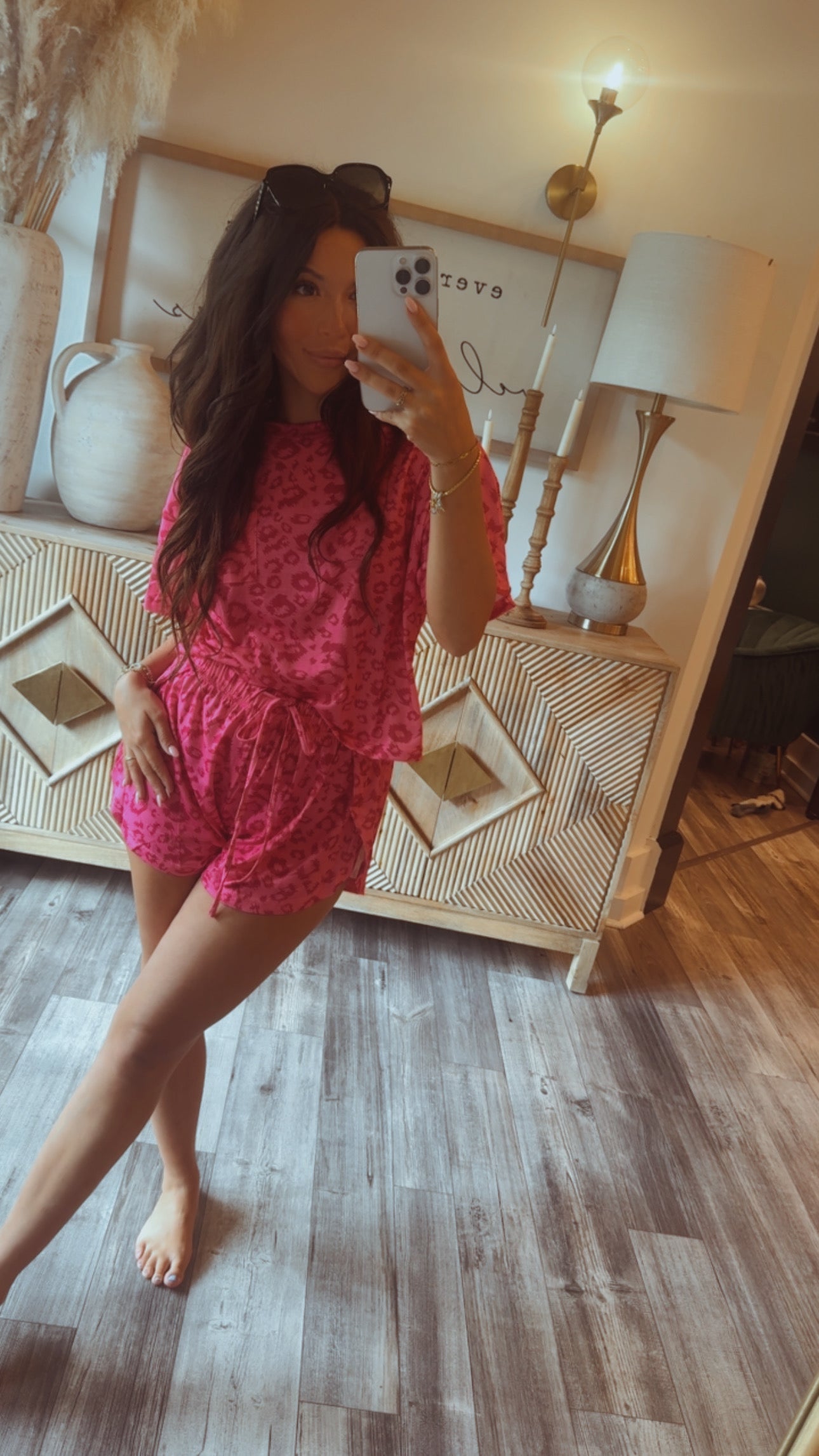 Hot Pink Cheetah Two Piece Set Top and Shorts