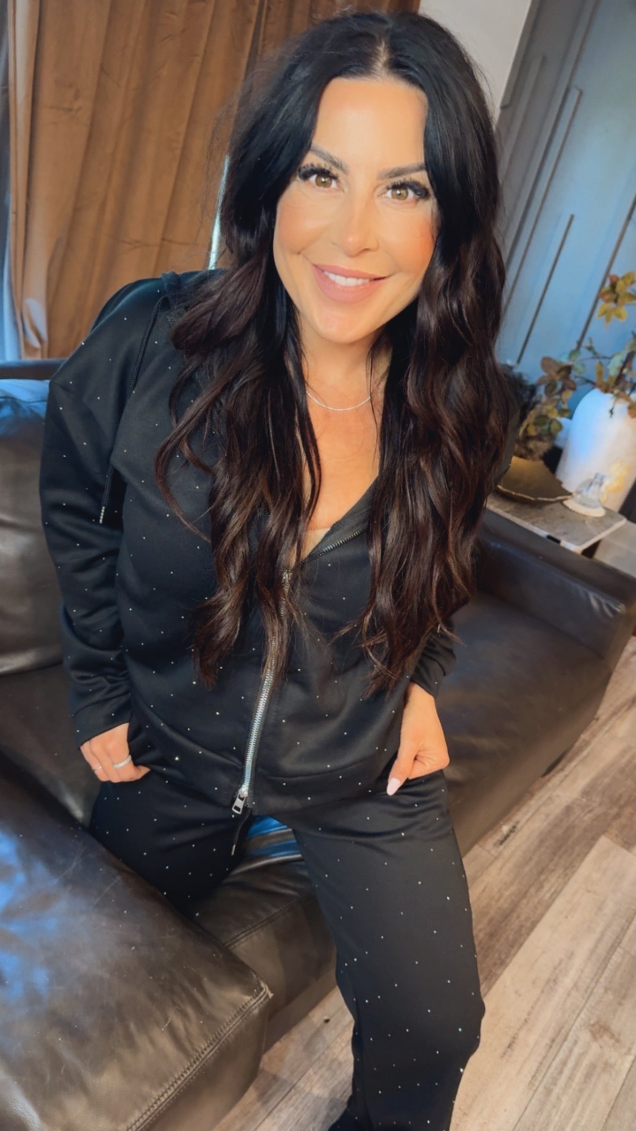 Black Diva Sparkle Studded Zip Up Hoodie and Joggers Set