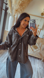 Stitch and CO Chic Black Hoode Denim Jacket