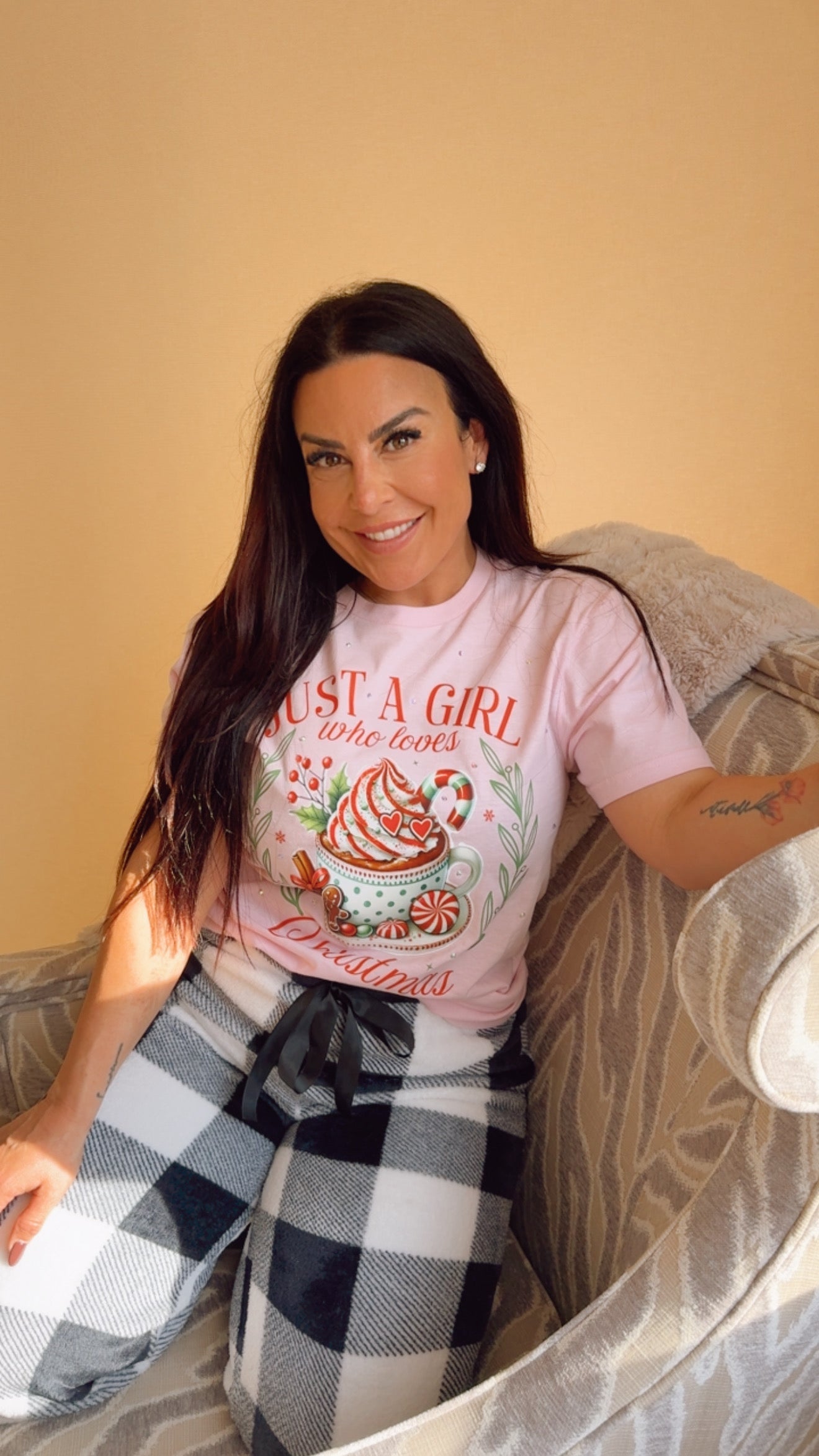 Just A Girl Who loves Christmas Crystal Embellished Top Bella Neane