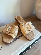 Natural Raffia One Strap Sandals