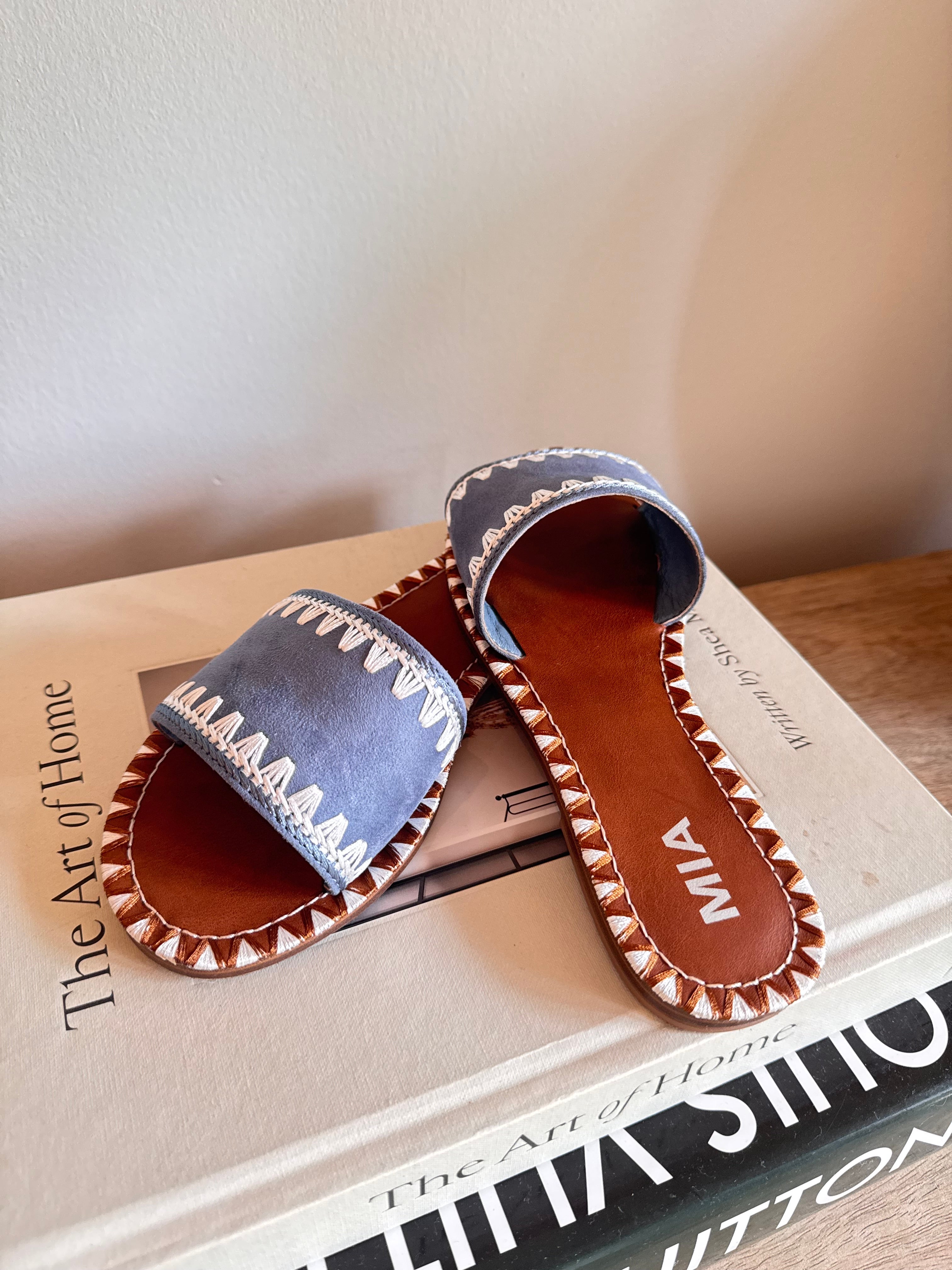 Blue and White Stitched MIA Sandals