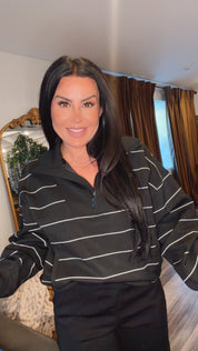 Butter Soft Black and White Stripe 1/4 Zip Sweater Top