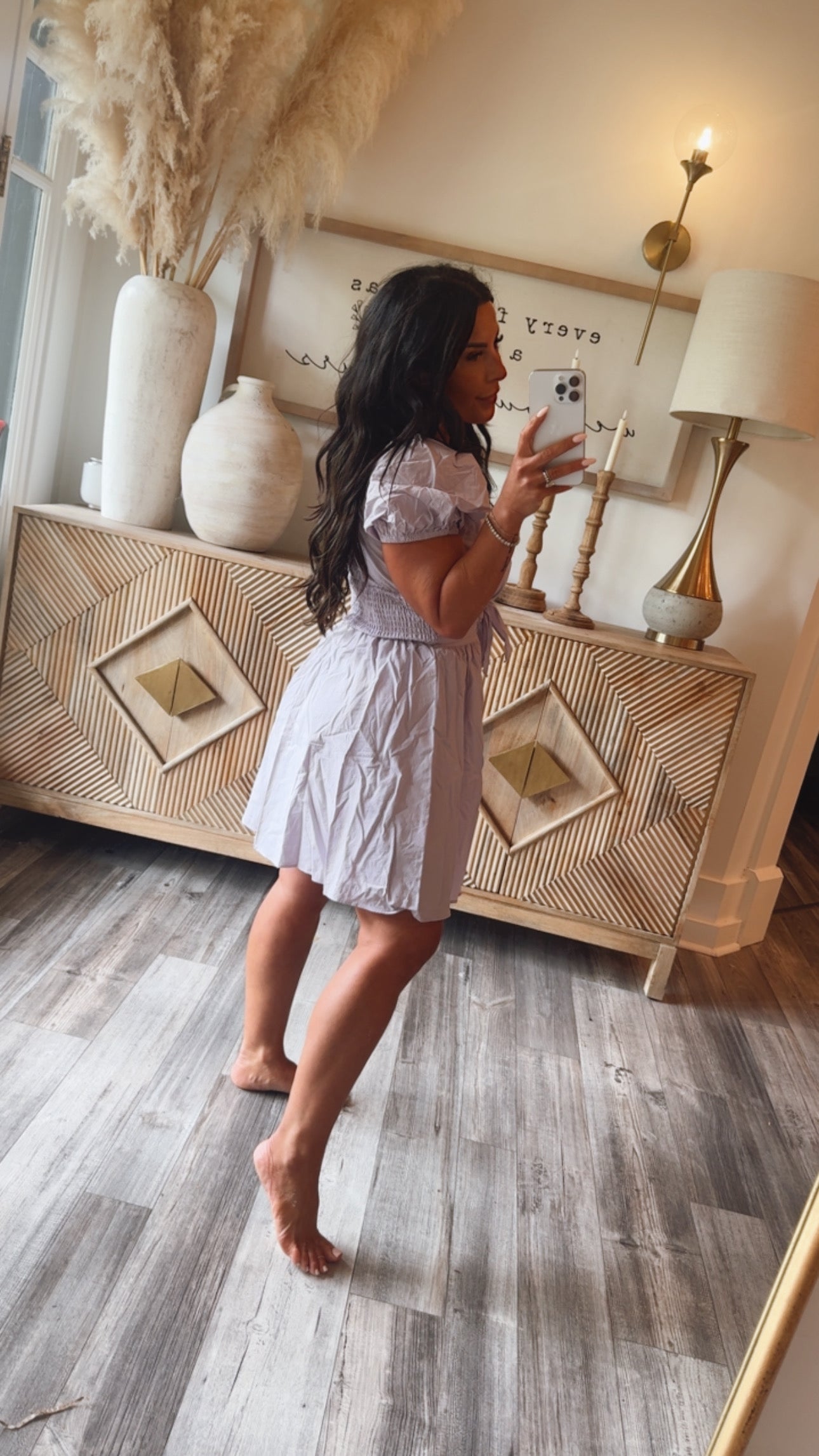 Lavender Puff Sleeve Smocked Waist Dress