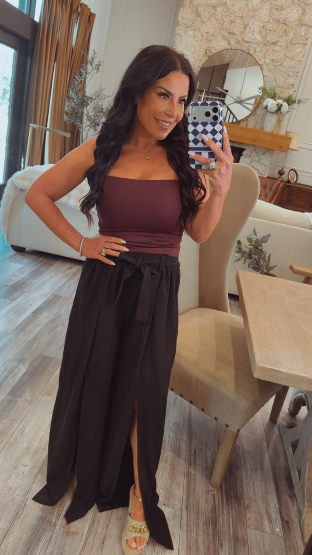 Chic Black Belted WIde Leg Pants