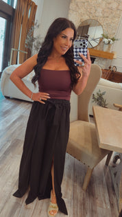 Chic Black Belted WIde Leg Pants