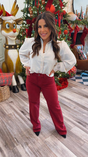 Judy Blue High Waist Scarlett Red Heart Shaped Pockets Straight Leg Jeans