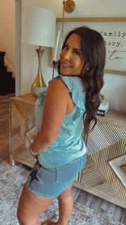 Special A Med Wash High Waist Dark Denim Shorts