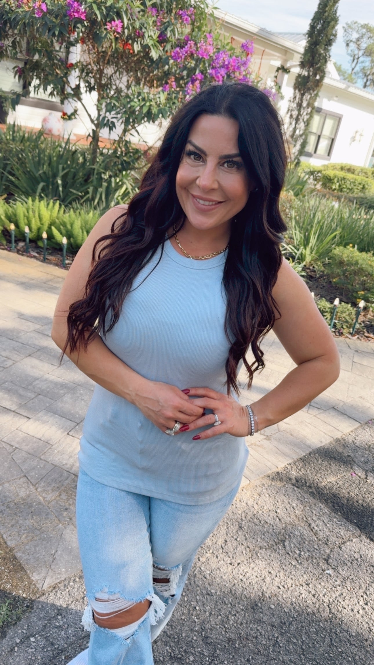 Blue Ribbed Everyday Tank