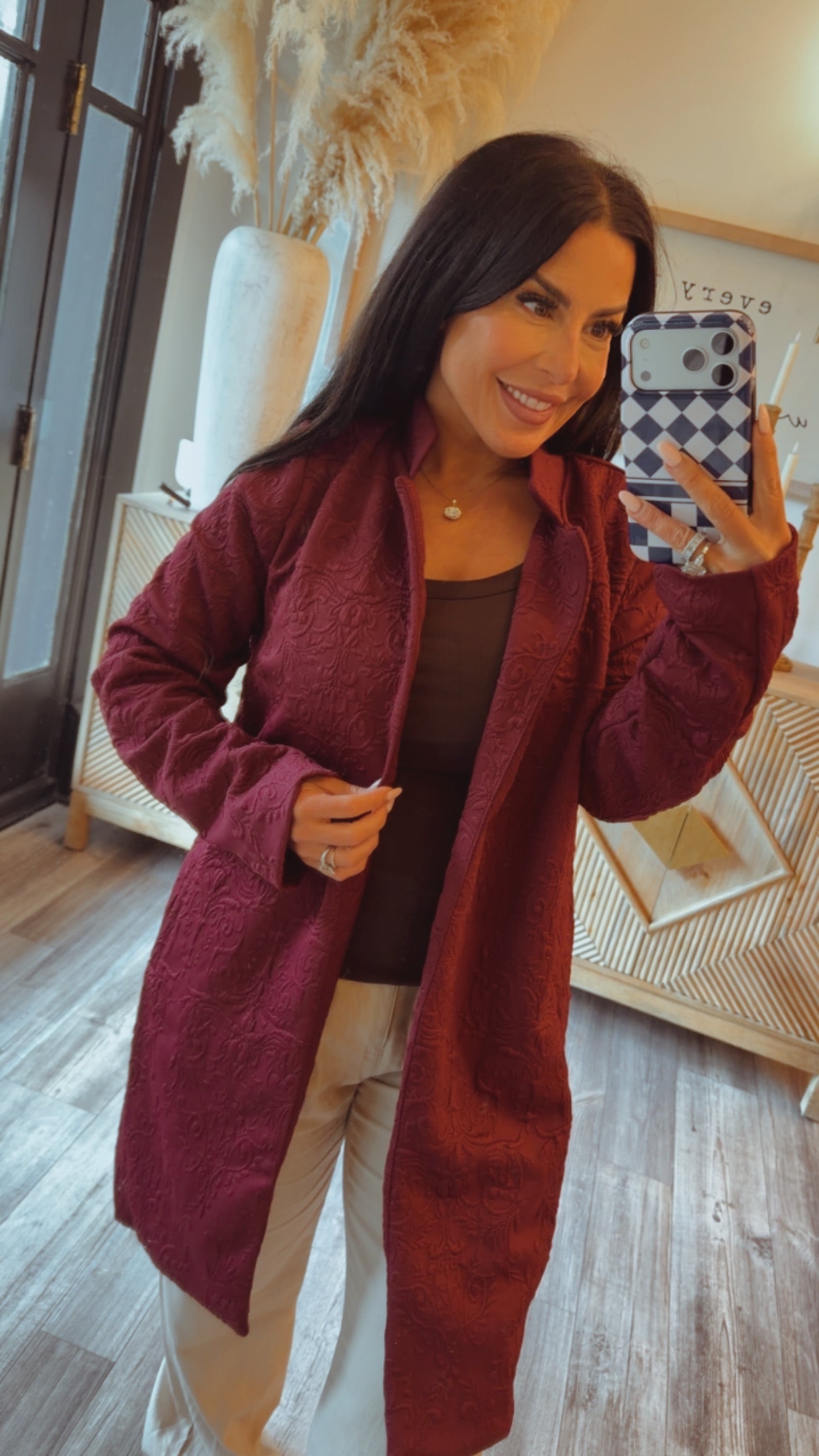 Chic Wine Embossed Blazer