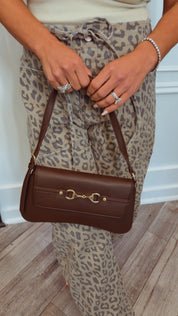 Chocolate Brown and Gold HorseBuckle Accent Purse