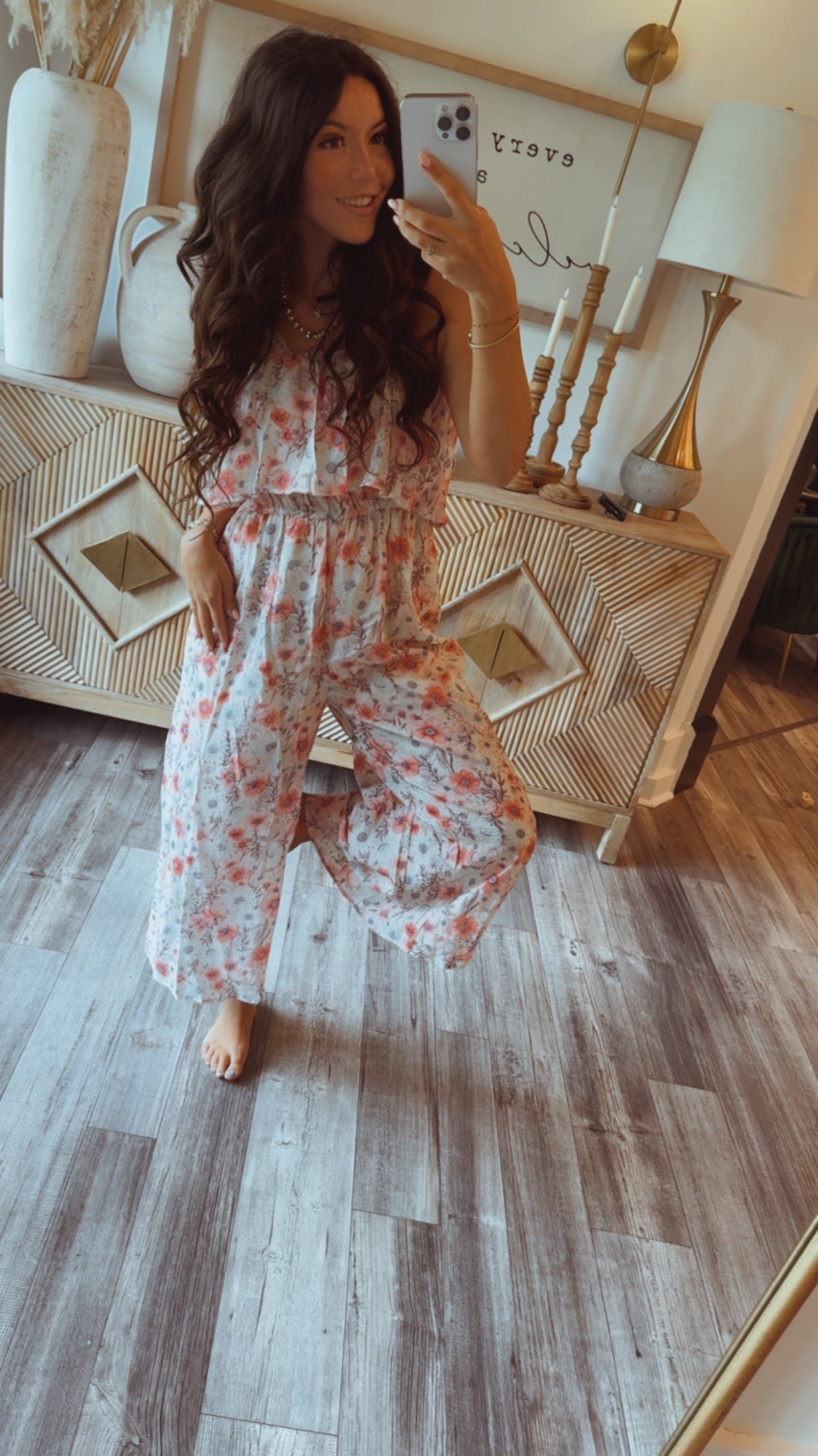 Cream and Pink  Floral Jumpsuit