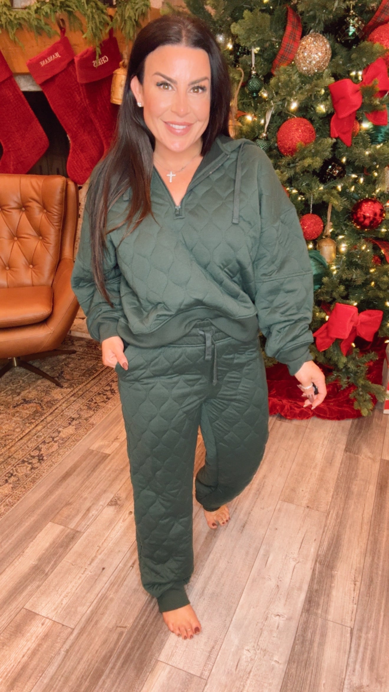 Hunter Green Quilted Cuffed Rae Mode Joggers