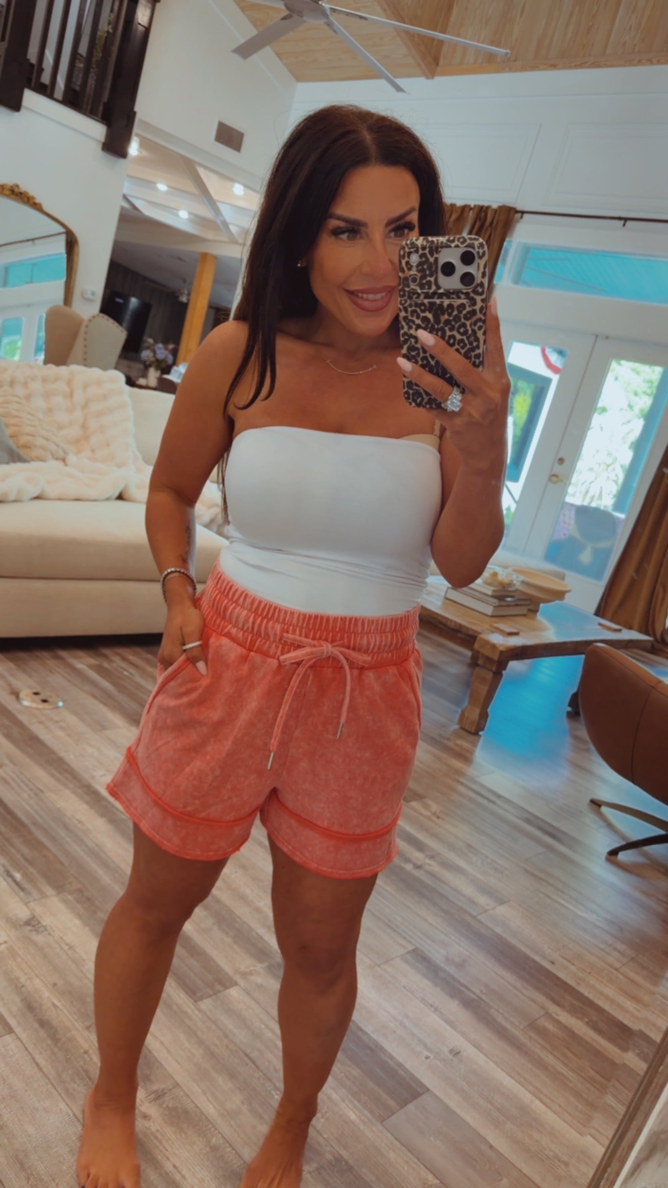 Pink Acid Wash Lounge Shorts Stitch and CO