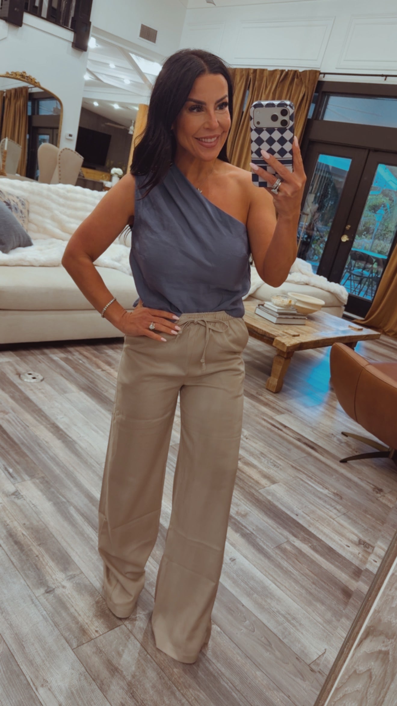 Slate Blue Chic One Shoulder Loose Fit Blouse