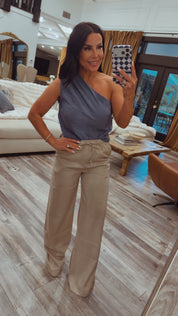 Slate Blue Chic One Shoulder Loose Fit Blouse