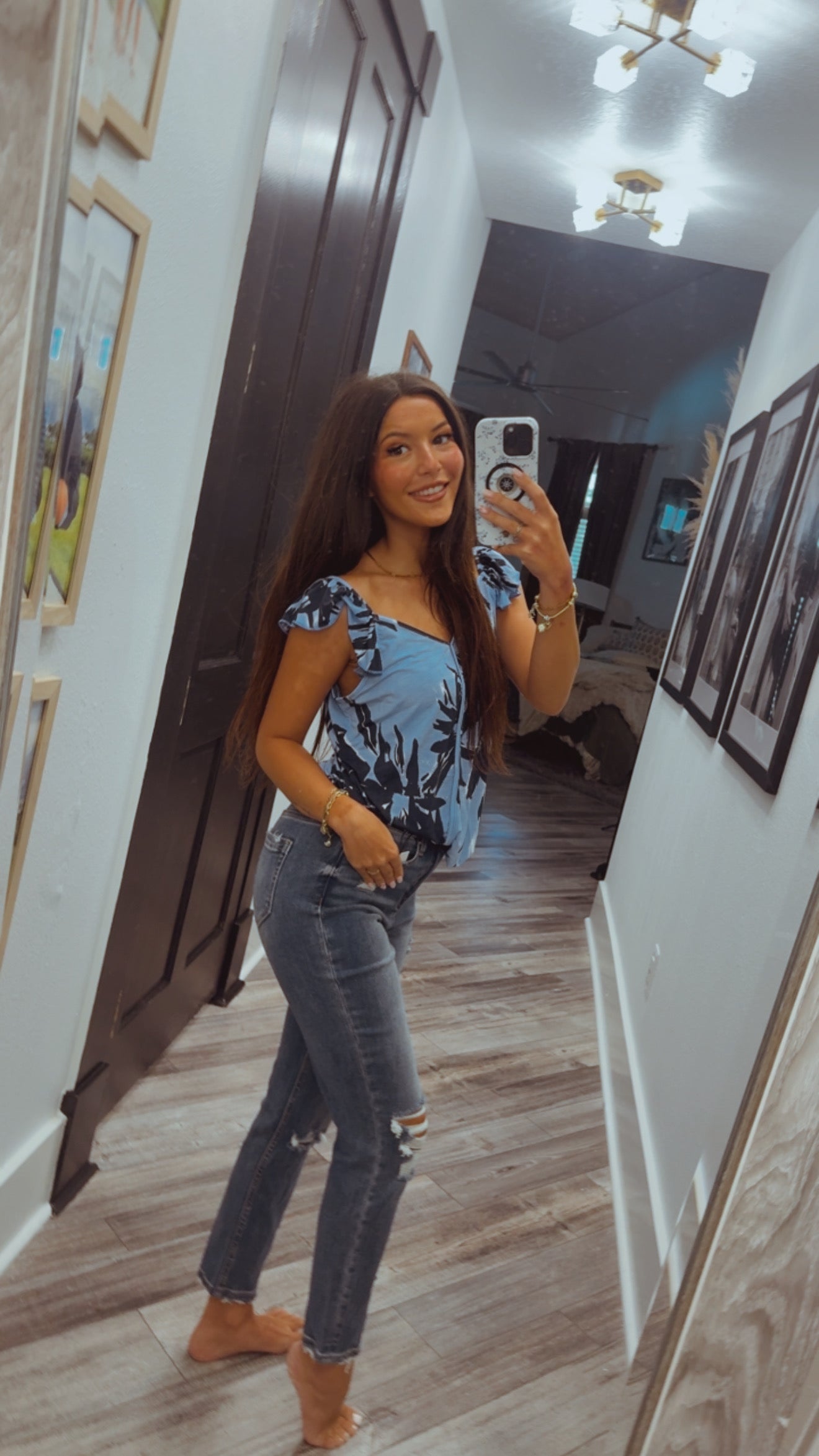 Denim and Navy Floral Sleeveless Top