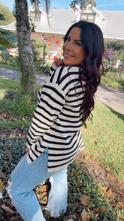 Cream and Black Plush Striped Sweater