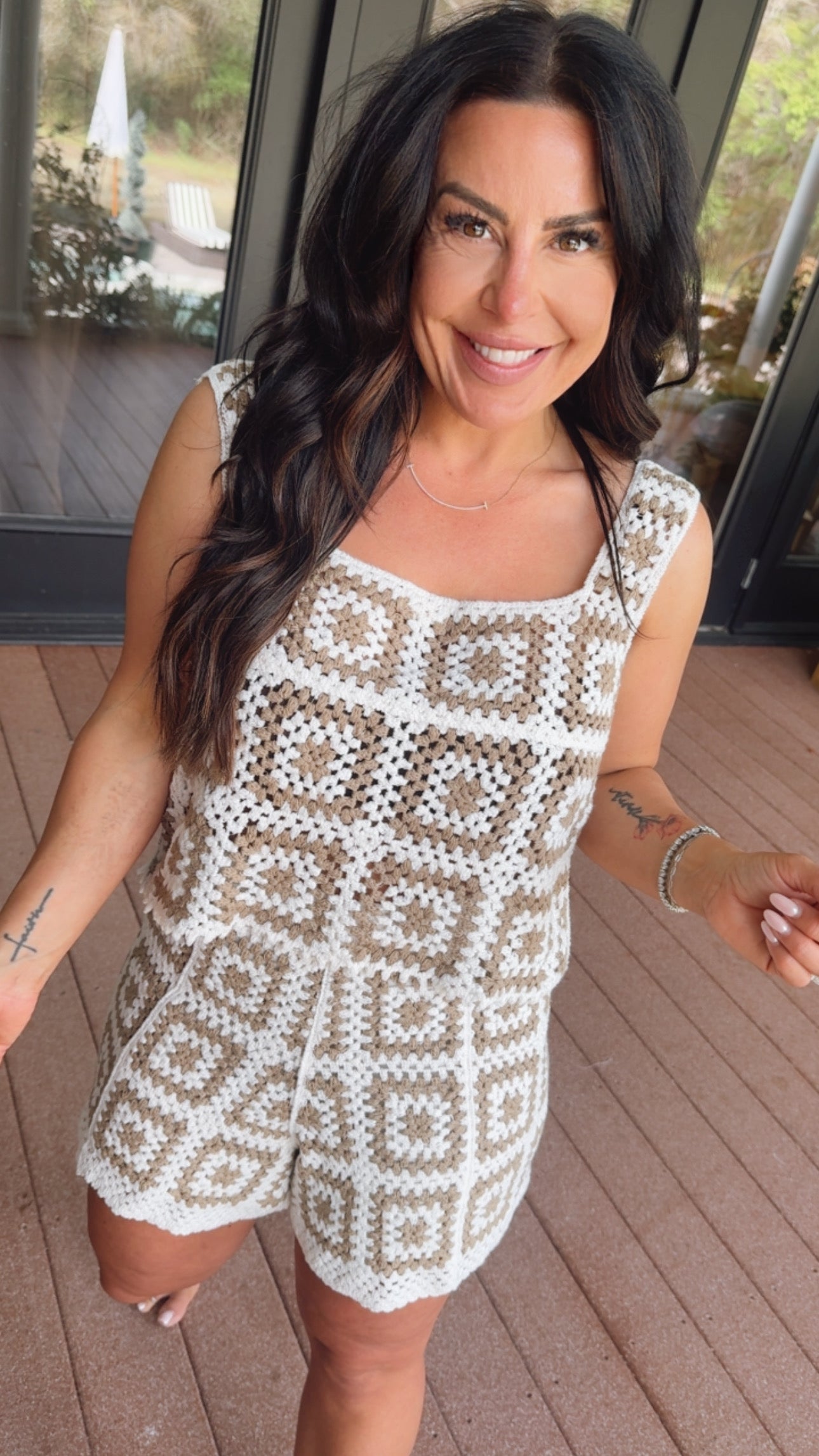 Cream And Taupe Crochet POL Tank