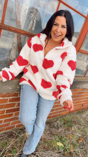 Red Heart Ivory Sherpa 1/4 Zip Jacket