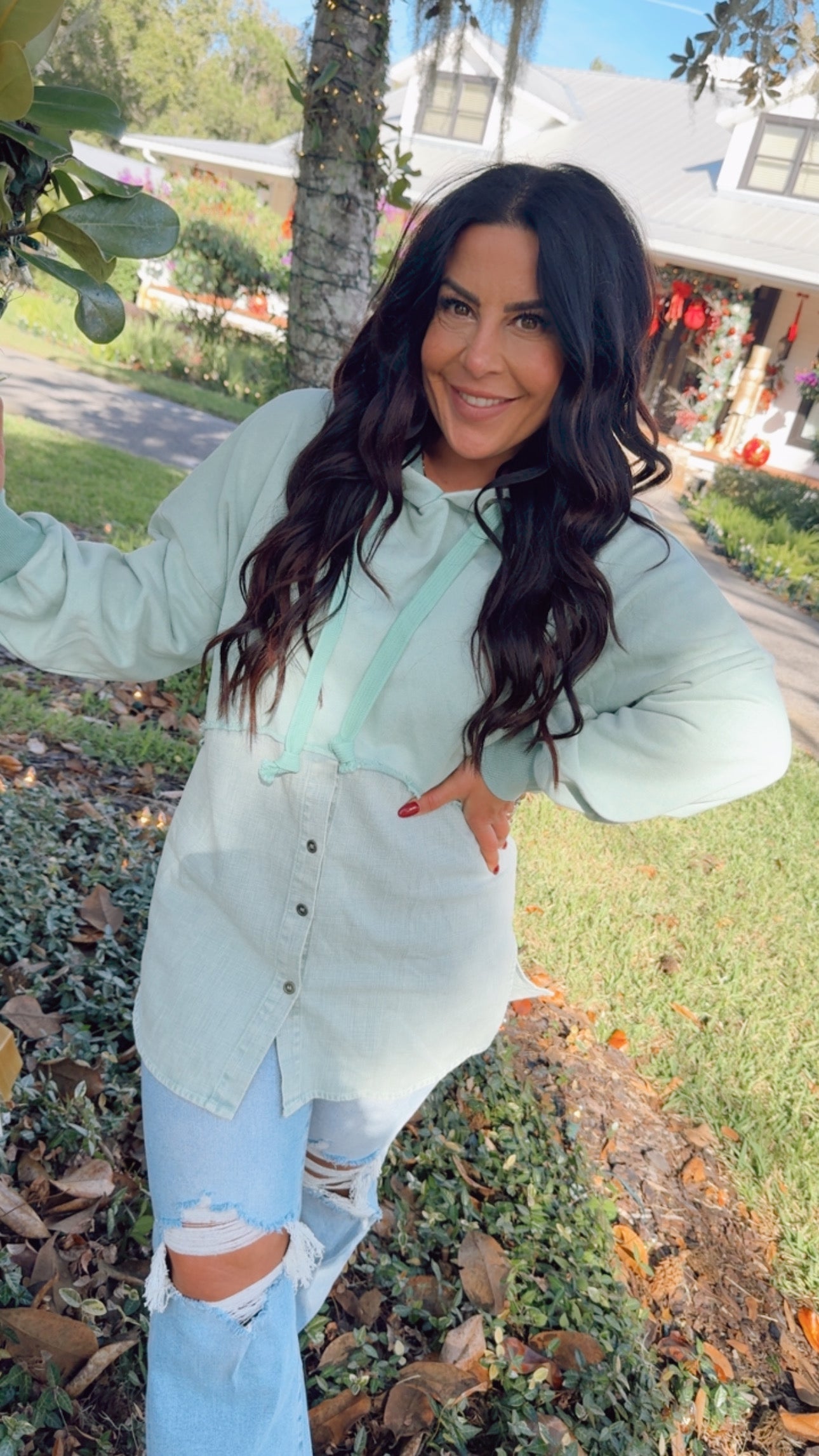 SageKnit Button Hoodie