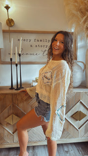 Cream Knit Floral Patchwork POL Top