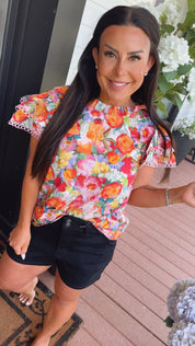 Orange And Pink Floral Blouse